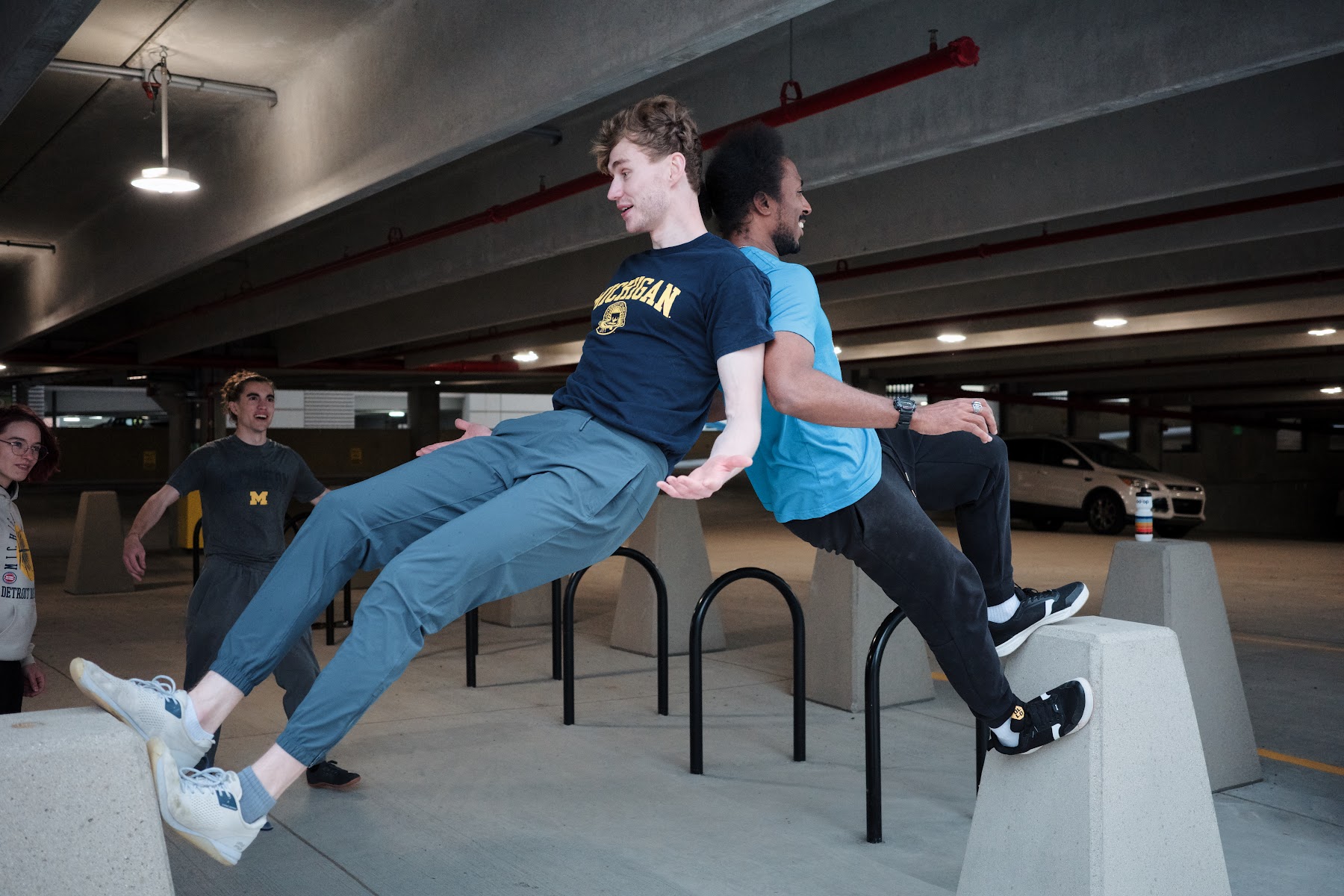 Michigan Parkour members practicing on campus