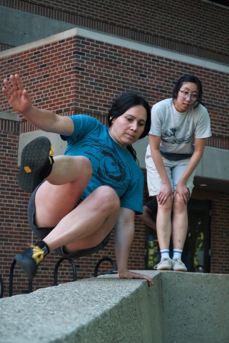 Michigan Parkour member practicing a movement challenge